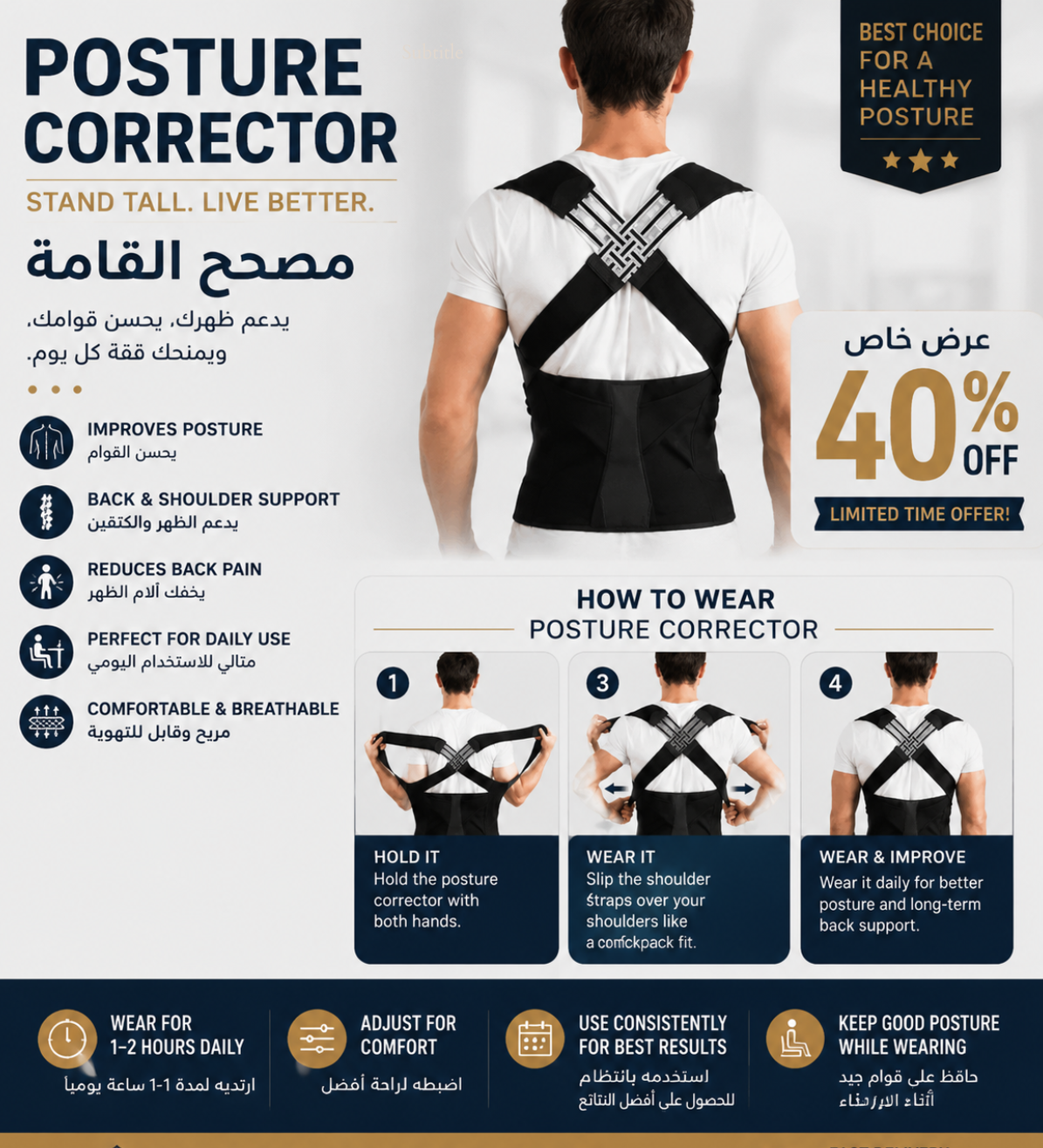 Adjustable Posture Support Brace — Back & Shoulder